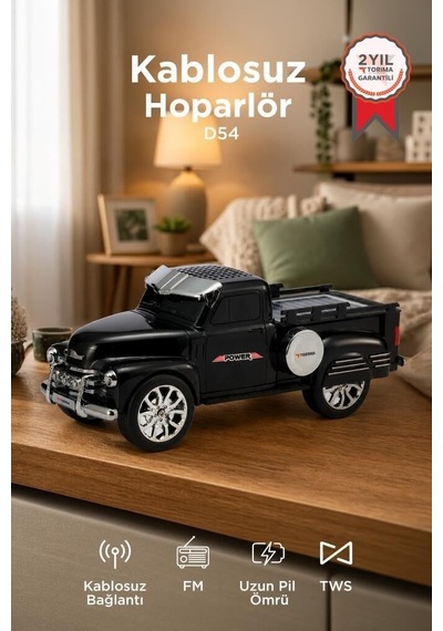 Premium Bluetooth Hoparlör Pickup Araba D54 Siyah Retro Radyolu Müzik