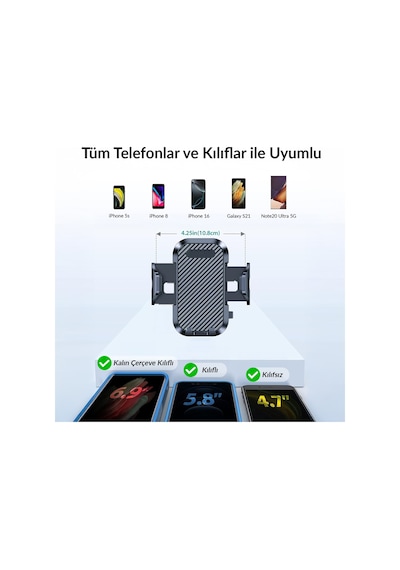 Kingma Vantuzlu Uzayan Cam Ve Torpido İçin Ayarlanabilir Araç İçi Telefon Tutucu -