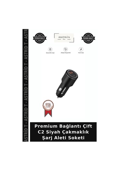 Premium Bağlantı Çift C2 Siyah Çakmaklık Şarj Aleti Soketi