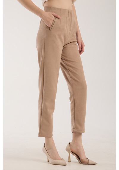Gugus Kadın Beli Pensli Süet Pantolon Havuç/şalvar Model Bej