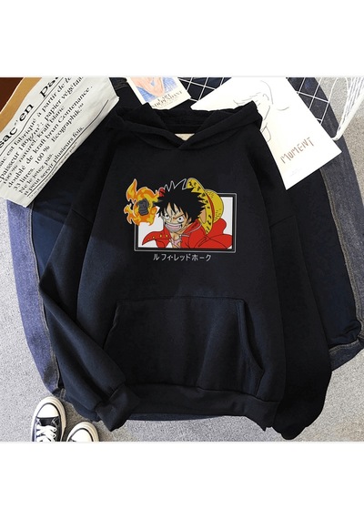 One Piece Luffy Red Hawk Kapşonlu Sweatshirt 001