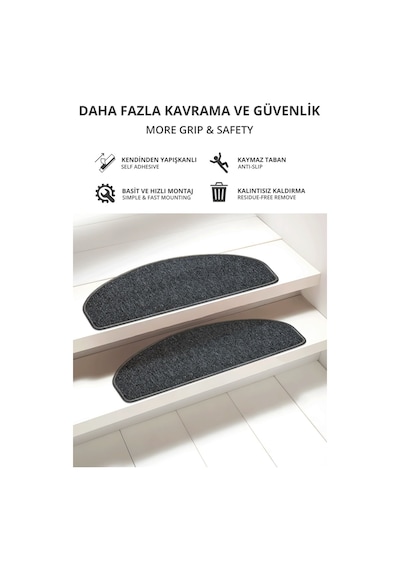 Yarım Ay Bukle Halıdan Ekonomik Basamak Ve Merdiven Paspası 16'lı - Antrasit Null