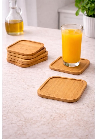 6 Lı Kare Bambu Bardak Altlığı Seti 10 Cm Kaymaz, Dayanıklı, Şık Tasarım, Sunumluk Ahşap