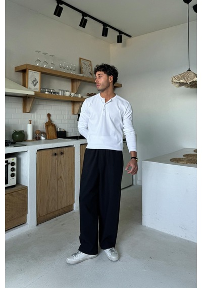 Flaw Bel Lastikli Keten Baggy Pantolon Siyah Siyah