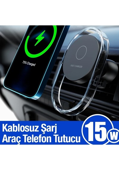 Ally 15w Klima Araç Havalandırma Bölmesi Manyetik Şeffaf Kablosuz Araç Şarj Telefon Tutucu- 5775 Siyah