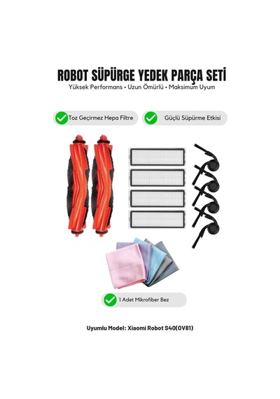 Robot Vacuum S40 Ov81 İle Uyumlu 2 Ana Fırça 4 Yan Fırça 4 Filtre 1 Temizlik Bezi 8.0