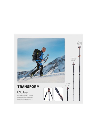 K&f Concept - Sa254t2 185cm Alüminyum Kompakt Tripod Kf09.090
