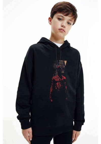 Tshirthane Dd Baskılı Unisex Çocuk Kapüşonlu Siyah Sweatshirt Siyah
