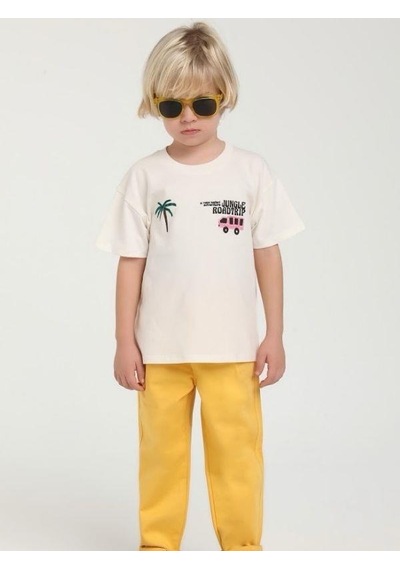 Escabel Erkek Bebek Road Trip Yazılı Pamuklu T-shirt-15620 Ekru