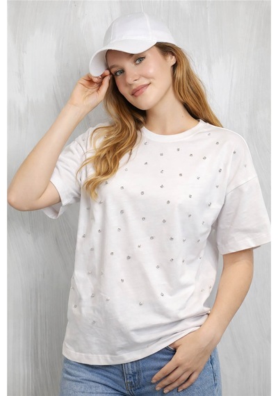 Fashion Friends İncili Ve Taşlı Beyaz Kadın Bluz 26y0082k1