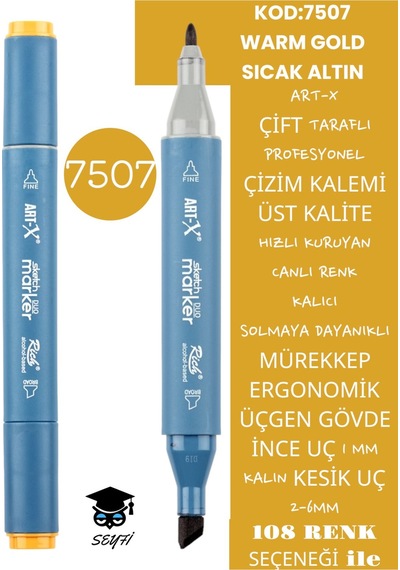 Çift Taraflı Profesyonel Çizim Kalemi Kalıcı Mürekkep Üçgen Gövde İnce Uç 1 Mm Kesik Uç 2-6mm Sketch 7507-sıcak Altın