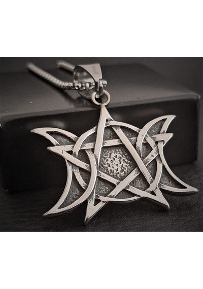 Paslanmaz Çelik Triple Moon Pentagram Kolye Gümüş