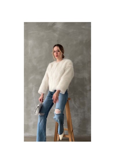 Verymoda Kürk Detaylı Kısa Ceket Krem