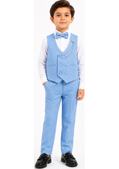 Mnk Baby & Kids Erkek Çocuk 6 Düğme Yelekli Özel Gün Takım Elbise M00834 mavi