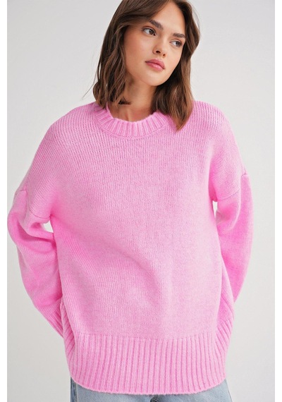 Hiccup Mixray Yuvarlak Yakalı Oversize Örgü Kazak Toz Pembe