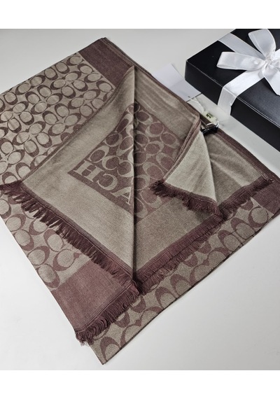 Miorel Scarfs C Desen Çift Taraflı Kaşmir İpek Şal 4 Mevsim Pamuk Şal Koyu Kahve