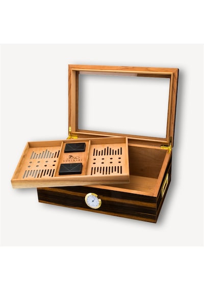 Lubinski Cedar Camlı Tepsili Puro Kutusu Humidor Kahve 100s