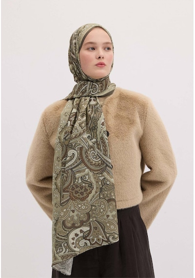 Freshscarfs Siara Desen Şal Kahve haki