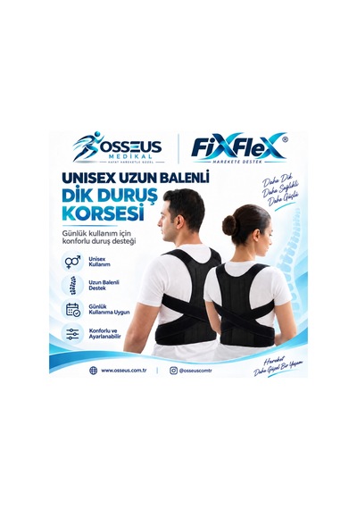 Unisex Uzun Balenli Dik Durus Korsesi - Kamburluk Önleyici Sırt Korsesi Standart