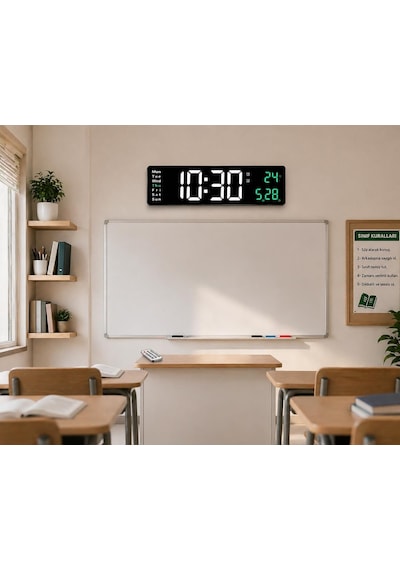 Kumandalı Led Dijital Duvar Saati Büyük Ekran 39 Cm / Geri Sayım Timer, Çift Alarm, Sıcaklık &amp Tarih Gösterg Diğer
