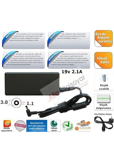 Asus Uyumlu 19V 2.37A 45W 3.0X1.1Mm Adaptör Şarj Cihazı Güçlü Güvenli