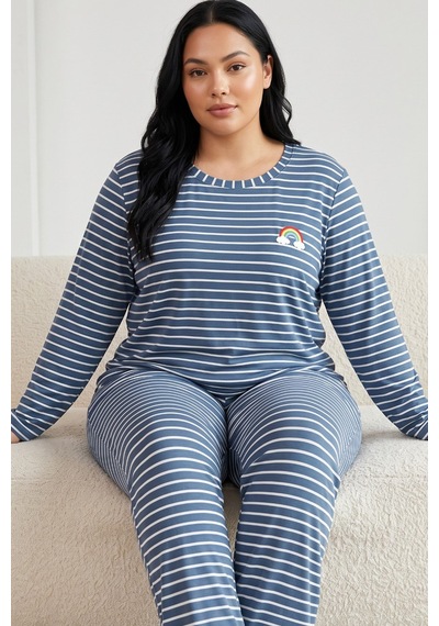 Siyah İnci Büyük Beden Battal Boy Viskon Örme Pijama Takım I26240954 İndigo Siyah İnci Büyük Beden Battal Boy Viskon Örme Pijama Takım I26240954 İndigo