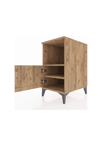 Kronos Komodin 2 Raflı Tek Kapaklı 44x59x80 Çam-çam Atlas Çam
