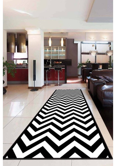 Siyah Kaymaz Zigzag Kesme Rulo Halı Özel Ölçülü Yolluk Ar333n11