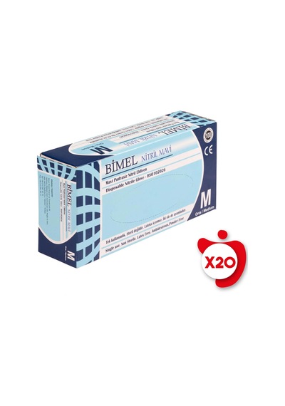Bimel Pudrasız Nitril Eldiven M Beden Mavi 100'lü 20 Paket
