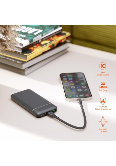 Polosmart Pbs131 10000 Mah Powerbank Type-c Girişli Çift Usb 10w Antrasit
