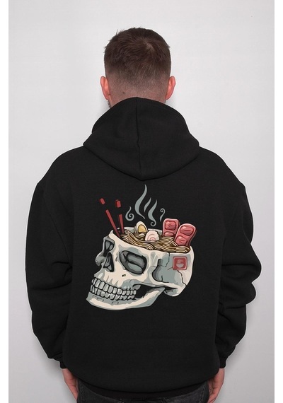 Sushi Skull Kuru Kafa Spagetti Chinese Food Sweatshirt Unisex Kapüşonlu Hoodie 001