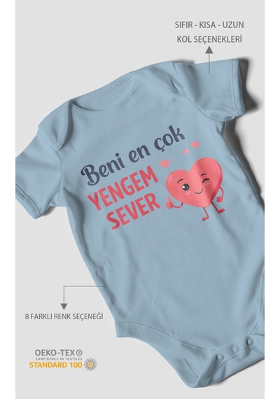 Morivokids Beni En Çok Yengem Sever Kısa Kollu Bebek Body %100 Pamuk Bebe Mavisi