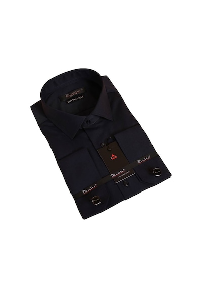 Dicotto Lacivert Ekstra Dar Kesim Likralı Esnek Micro Kumaş Kol Düğmeli Slim Fit Erkek Gömlek - 195-12 001