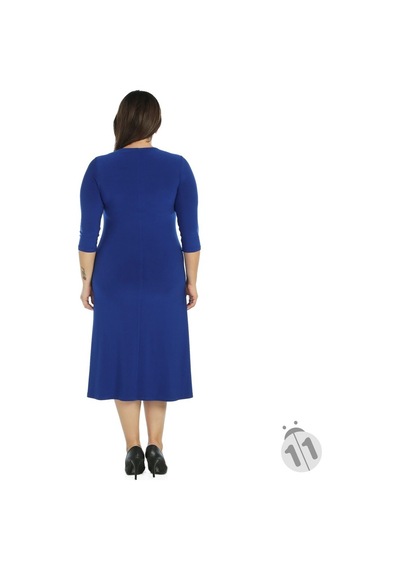4089Sx-Nidya Moda Büyük Beden Sandy Elbise Saks Mavi
