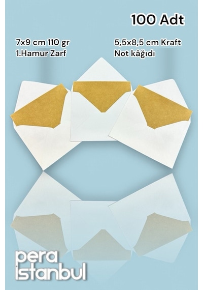 Pera İstanbul 100 Adet Mini Zarf 70mmx90mm Beyaz Zarf Hediye Doğum Günü Dilekleri Zarfı Kraft Not Kartlı