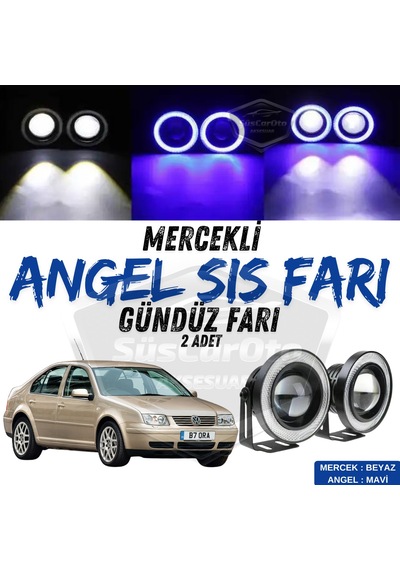 Vw Bora 1998-2006 Uyumlu Mercekli Angel Sis Farı Metal Su Geçirmez 76 Mm Mavi Halkalı Gündüz Farı Angel Eyes 2 Adet