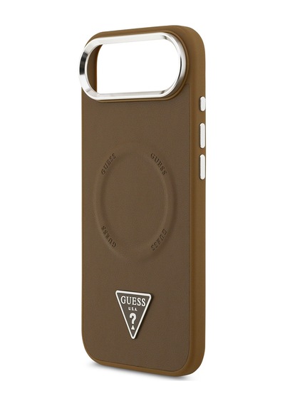 Apple Uyumlu iPhone 17 Air Kılıf Guess Lisanslı M-safeli Pu Deri Metal Kamera Çerçeve Üçgen Logo Kapak Kahverengi Kahverengi