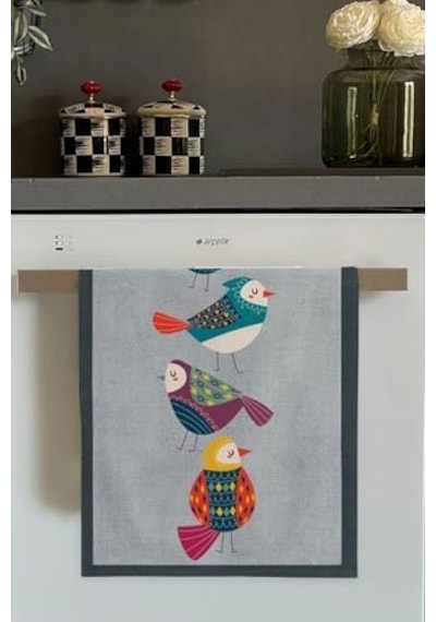 Gri Papağan Desenli Fırın Mutfak Havlusu 30x50cm Açık Bej