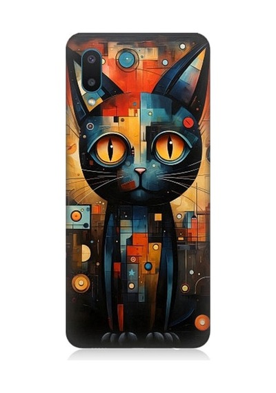 Samsung Galaxy A02 Uyumlu Kara Kedi Desenli Silikon Kılıf