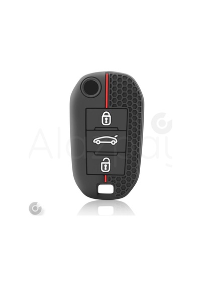 Peugeot 208 301 307 308 508 2008 3008 Partner Van Desenli Silikon Anahtar Kılıfı Kırmızı-siyah