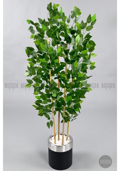 Yapay Benjamin Ağacı 140cm Siyah Gümüş Metal Saksıda Siyah-silver