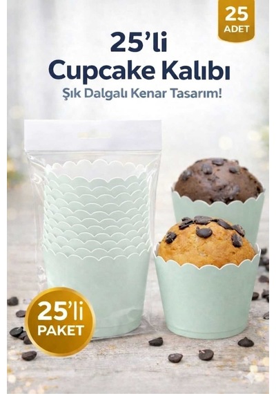 Cupcake Kalıbı & Kek Kapsülü & Muffin Kek Kalıbı & 25 Adet - Mint Yeşili Kek Kalıbı Yeşil