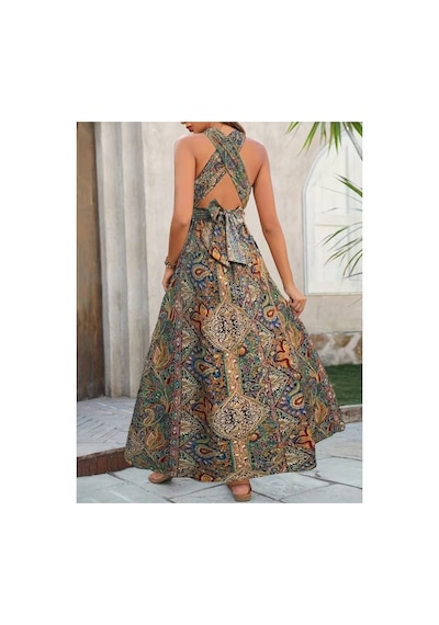 Butik İstanbul Kadın Omuzlardan Açık Yakadan Çapraz Geçme Detaylı Yırtmaçlı Desenli Uzun Süprem Elbise Altın Butik İstanbul Kadın Omuzlardan Açık Yakadan Çapraz Geçme Detaylı Yırtmaçlı Desenli Uzun Süprem Elbise Altın