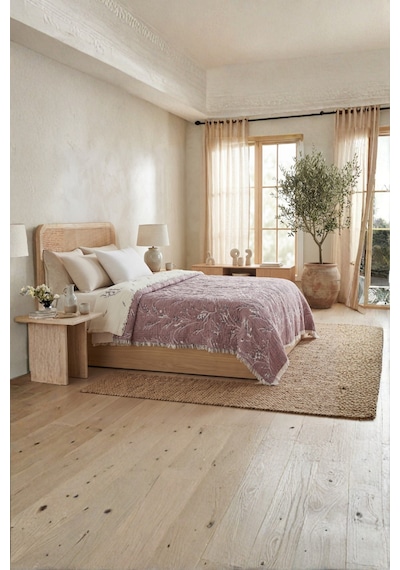 Nuvia 5 Kat Dolgulu Müslin Çift Kişilik Yatak Örtüsü %100 Pamuk Jakar Dokulu 220x240 Cm Gül Kurusu