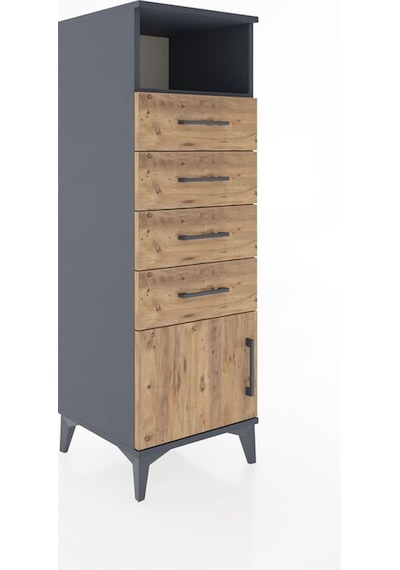 Hyperion Dolap Tek Raflı 4 Çekmeceli Tek Kapaklı 44x44x134 Antrasit-çam Antrasit