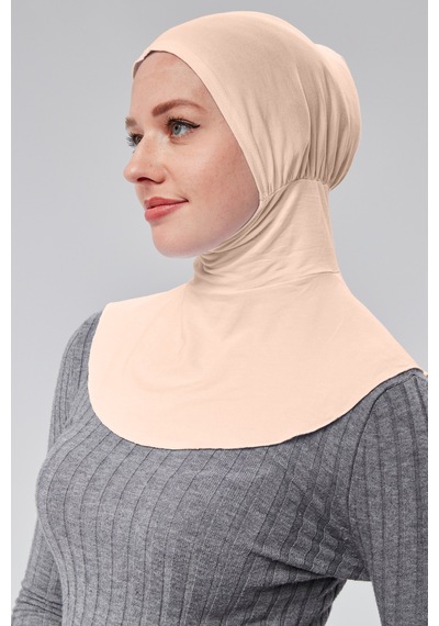 Sonbaharmoda Kadın Pratik Tesettür Sporcu Boyunluklu Hijab Geçmeli Bone Bej