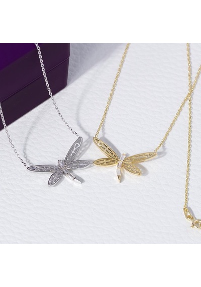 Nagiss Yusufçuk Model Gold Rengi Baget Zirkon Taşlı 925 Ayar Gümüş Kadın Kolye