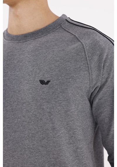 Rowinger Çift Şeritli Raglan Kol Minimal Logolu Bisiklet Yaka Sweatshirt A.melanj