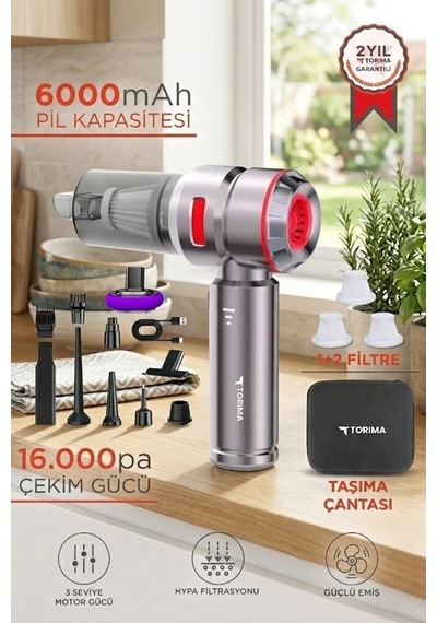 Şarjlı Temizleyici Hızlı Çözüm Günlük Eşya Araç İçi Süpürge 4ın1 Hl121 Kırmızı 17000pa