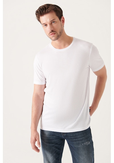 Avva Erkek Beyaz Ultrasoft Bisiklet Yaka Düz Standart Fit Normal Kesim Modal T-Shirt B001171 Beyaz